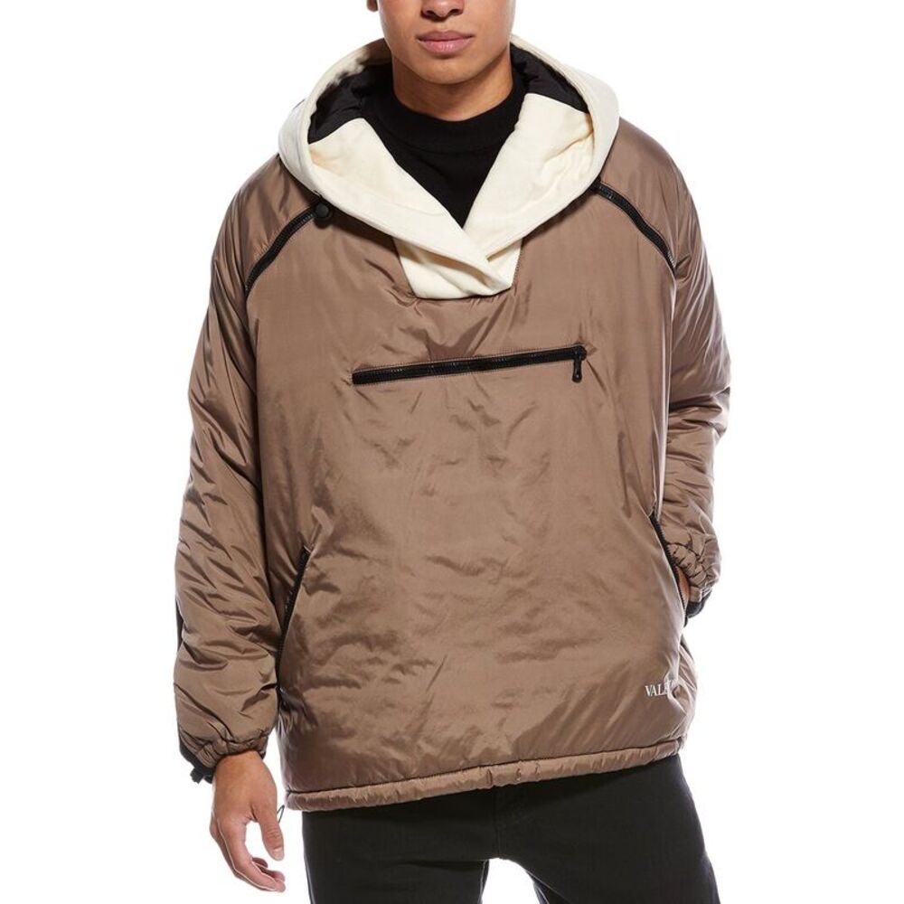 Valentino Mens Caban Color Block Coat, Brown